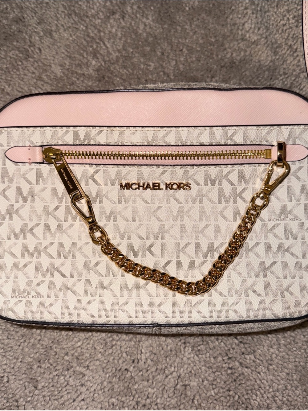 Michael Kors Pink Logo-Print Chain Detail Mini Crossbody